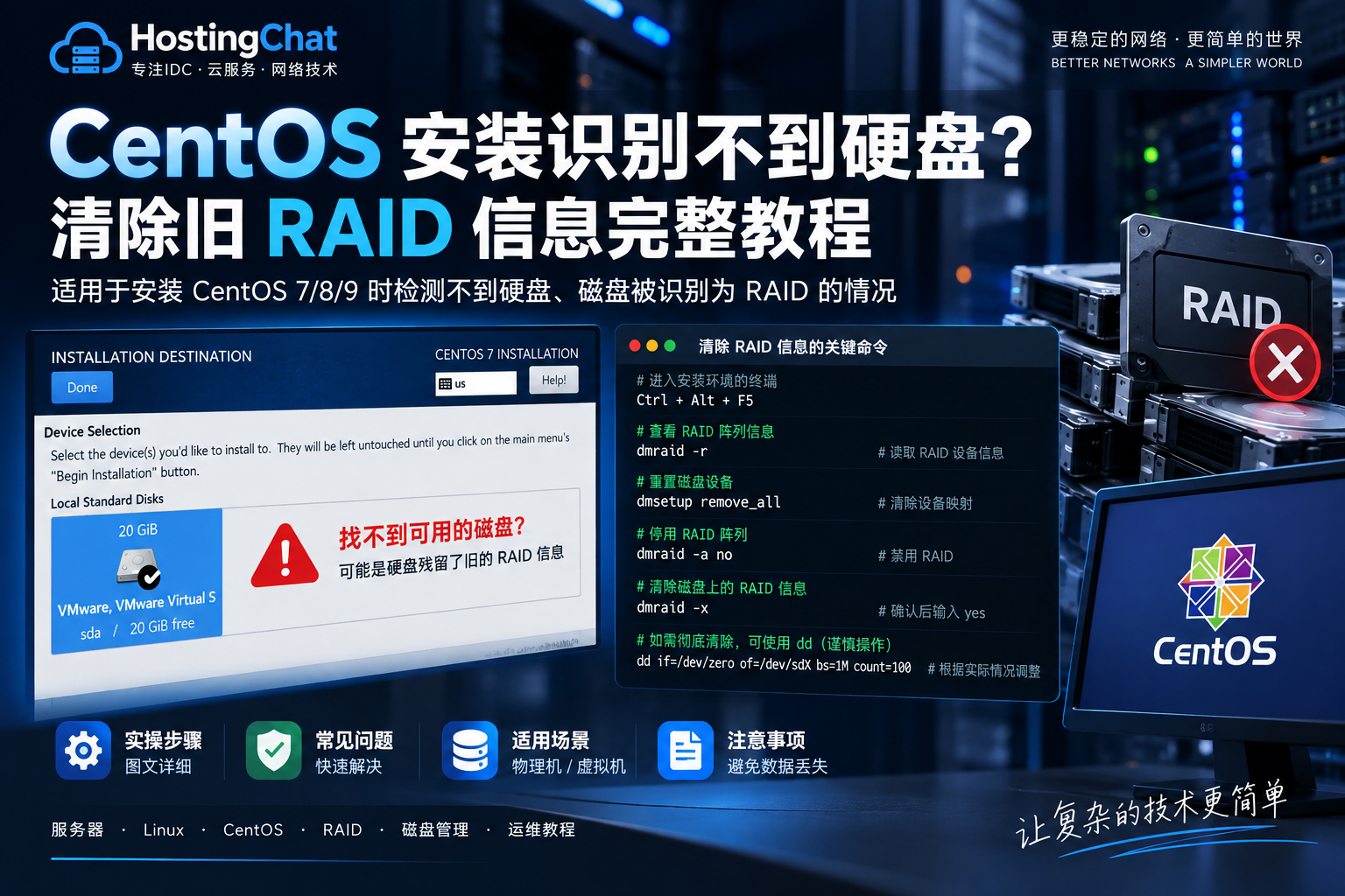 CentOS 安装时识别不到硬盘怎么办？清除旧 RAID 信息完整教程