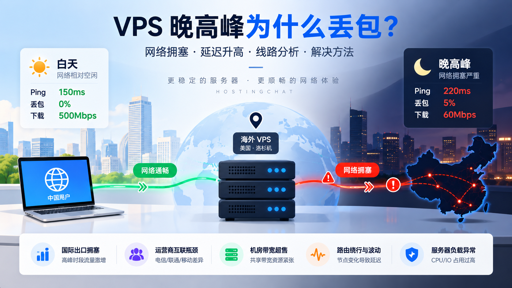 VPS 晚高峰为什么丢包？延迟升高、网络拥塞与线路质量判断方法