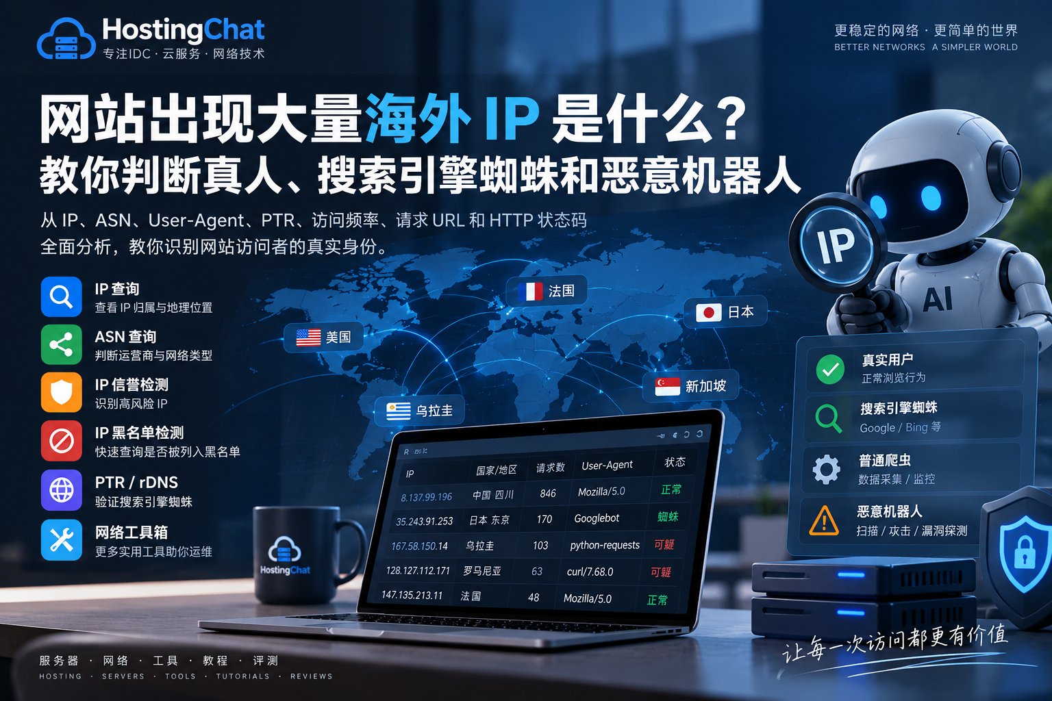 网站出现大量海外 IP 是什么？教你判断真人、搜索引擎蜘蛛和恶意机器人