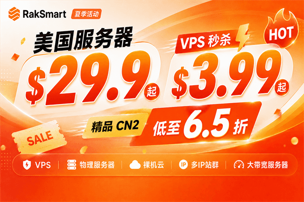 RakSmart夏季活动 美国服务器$29.9起 VPS秒杀$3.99起 精品CN2低至6.5折