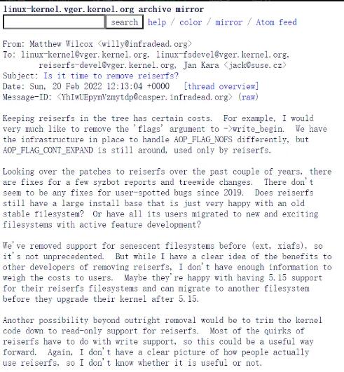 Linux 开发人员讨论弃用和删除 ReiserFS Linux 开发人员讨论弃用和删除 ReiserFS