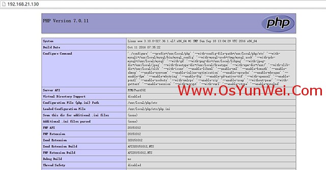 CentOS 7.2.1511 编译安装Nginx1.10.1+MySQL5.7.14+PHP7.0.11